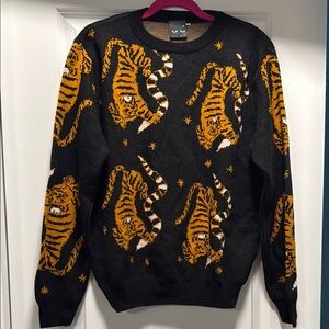 Min & Mon Black and Orange Crewneck Sweater with Bold Tiger Design